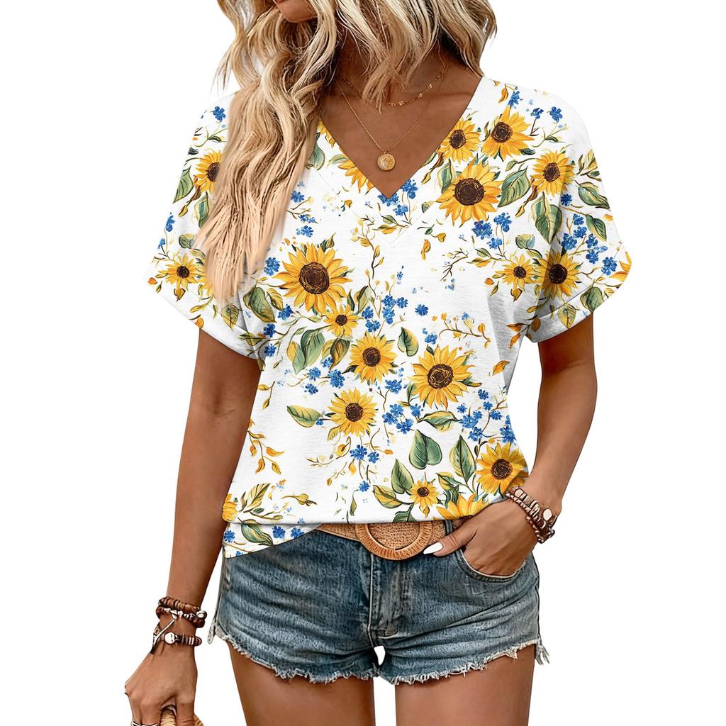 Womens Summer Tops  Short Sleeve V Neck Shirts Casual Dressy  Summer Blouses Tunic Top