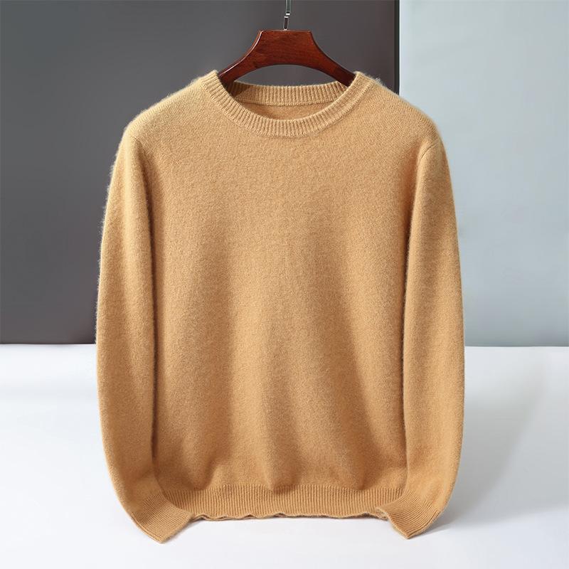 New round neck 100 pure cashmere sweater solid color loose thickened pullover knitted primed warm sweater