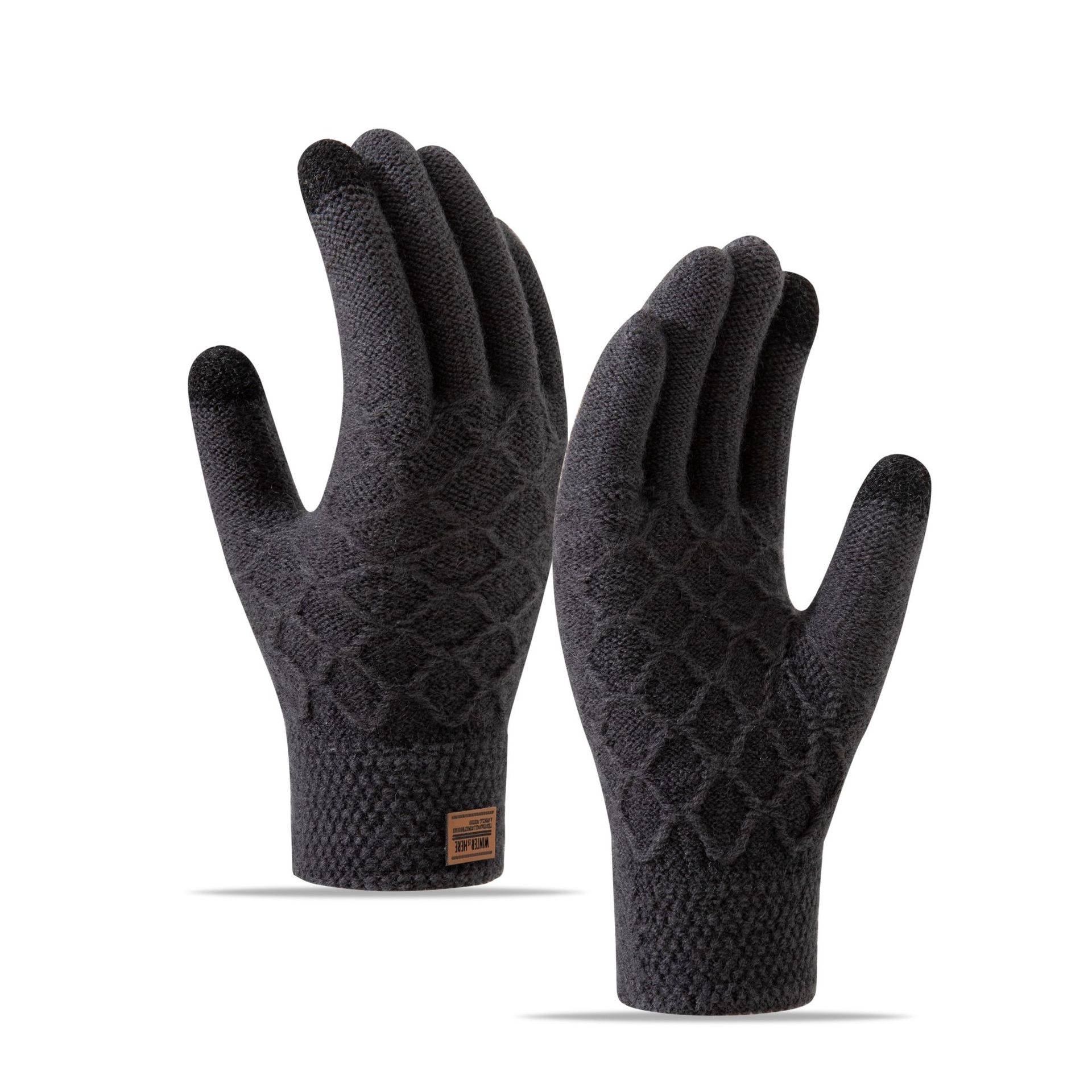 

Вязаные перчатки для мужчин, зимние перчатки для езды на велосипеде с сенсорным экраном, теплые перчатки для езды на велосипеде и плюшевые зимние перчатки серый