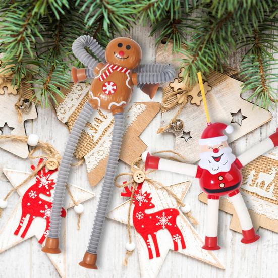 Tubi Pop di Natale Riempitivi per Calze per Bambini Piccoli Bambini Giocattolo Telescopico con Ventosa Babbo Natale/Renna Tubi Fidget Giocattolo Sensoriale per Bambine Bambini