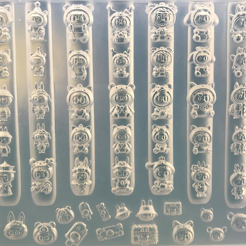 3D Silicone Relief Mold Kawaii Cartoon Labubu Nail Art Mold Diy Design Manicure Template Carving Nail Art Decoration Accessories