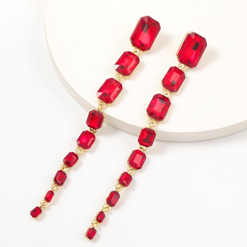 Modeschmuck Farbiger Diamant Quadratisches Glas Diamant Lange Ohrringe Damen Party Ohrringe