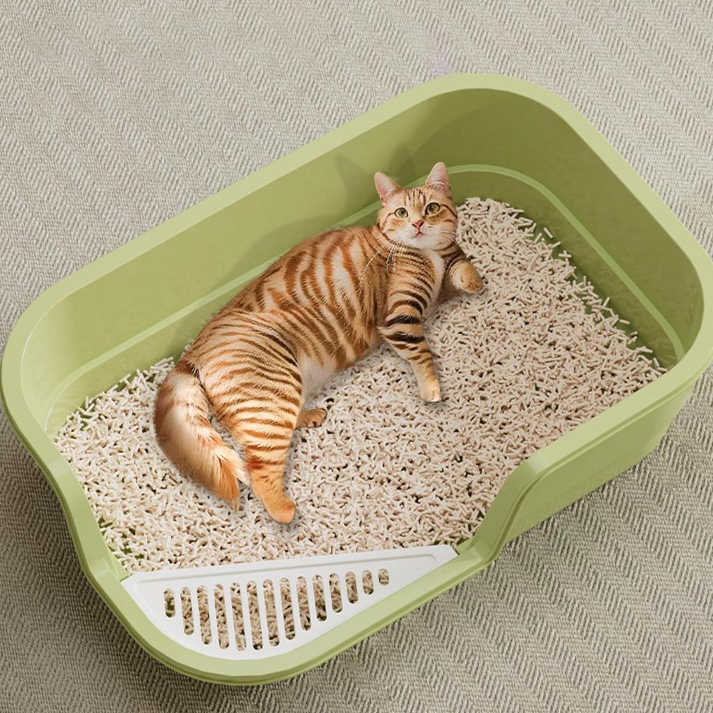 Cat Box Semi Enclosed Easy Clean with Scoop Open Top Semi Enclosed Litter Box for Cleaning Odor Control Indoor Office Dorm