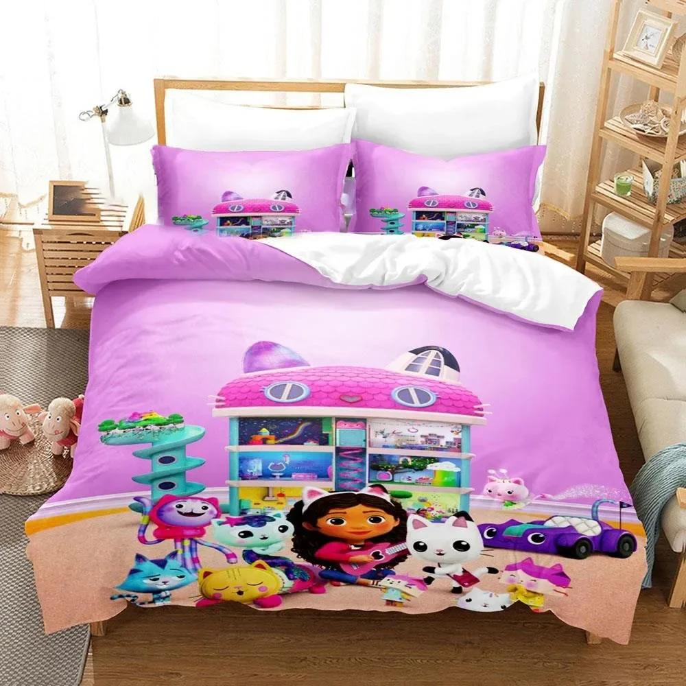 Set Biancheria da Letto Casa delle Bambole Gabby Set da Letto Stampato con Federa Copripiumino Morbido Singolo Matrimoniale Queen Super King Size Adulti Bambini