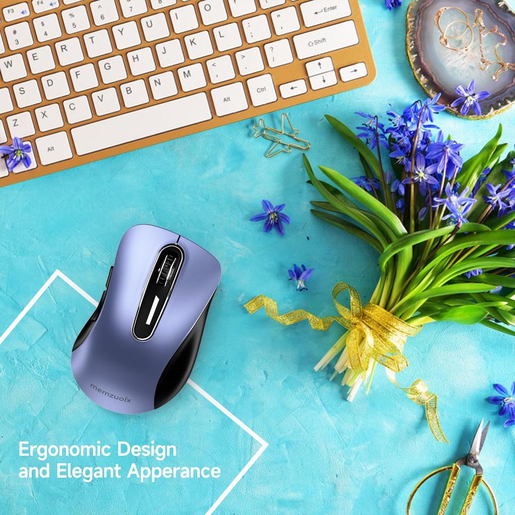 Memzuoix Wireless Optical Cordless with USB Portable for and MacBooks 2.4G Mouse, 1200DPI, Receiver, 5-Button Laptops, PCs, Desktops, (Navy Blue)