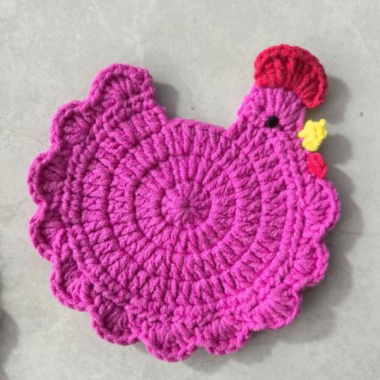 Crochet Hen Coaster, Handmade Chicken Shape Knitted Mat for Coffee Cup, Cute Kitchen Countertop Bar Accessory