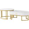 Couchtisch Rund 2er Set Satztische, Moderne Edle Nesting Kaffeetisch Oval Sofatisch Schubladen, Tischplatte Marmormuster, Balkon Büro, Weiß