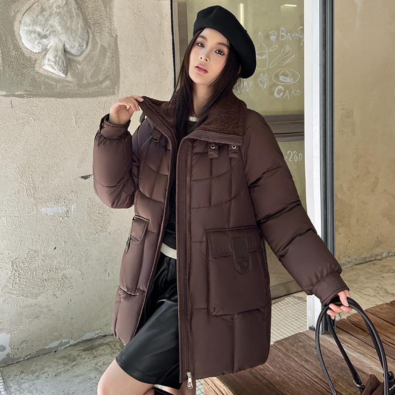 Winter new lamb wool lapel cotton-padded clothes women's medium and long cotton-padded clothes fashion cotton-padded jacket