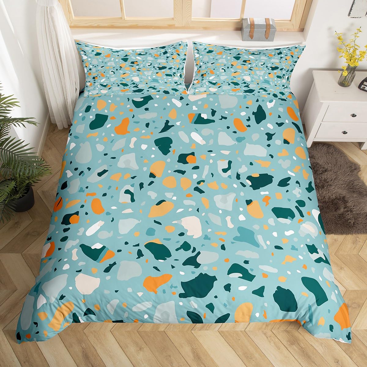 

Комплект постельного белья с абстрактным камнем, акварельный рисунок, современное искусство, пододеяльник, черный, синий, мраморный, покрывало, геометрия, мраморный узор, покрывало EU Single(135x200cm)