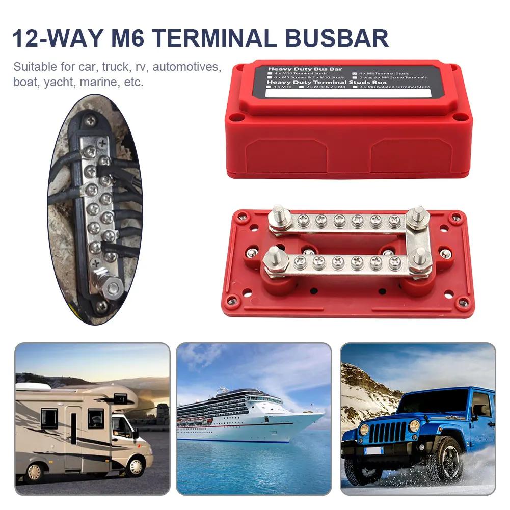 300A 48V DC Busbar Box 4/12 Terminal M10/M6 Studs Bus Bar Power Distribution Block Bus Bar for Car RV Truck Marine Boat Vehicles