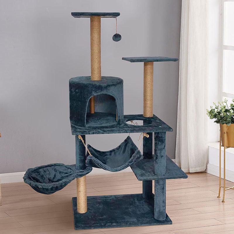 All-Season Cat Tree Tower with Hammock - Integrated Climbing Frame, Nest, and Shelf
