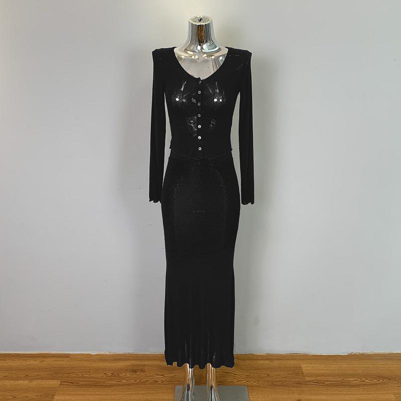 

Dongdaemun Slimming Cardigan & Fishtail Skirt Set for Women One Size чёрный