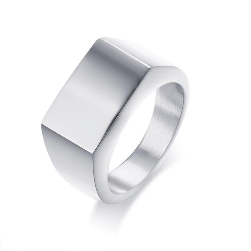 

Square Band Flat Top Men s Signet Ring Oxidized Silver Color Stainless Steel Vintage Rustic Male Jewelry 8 серебряный