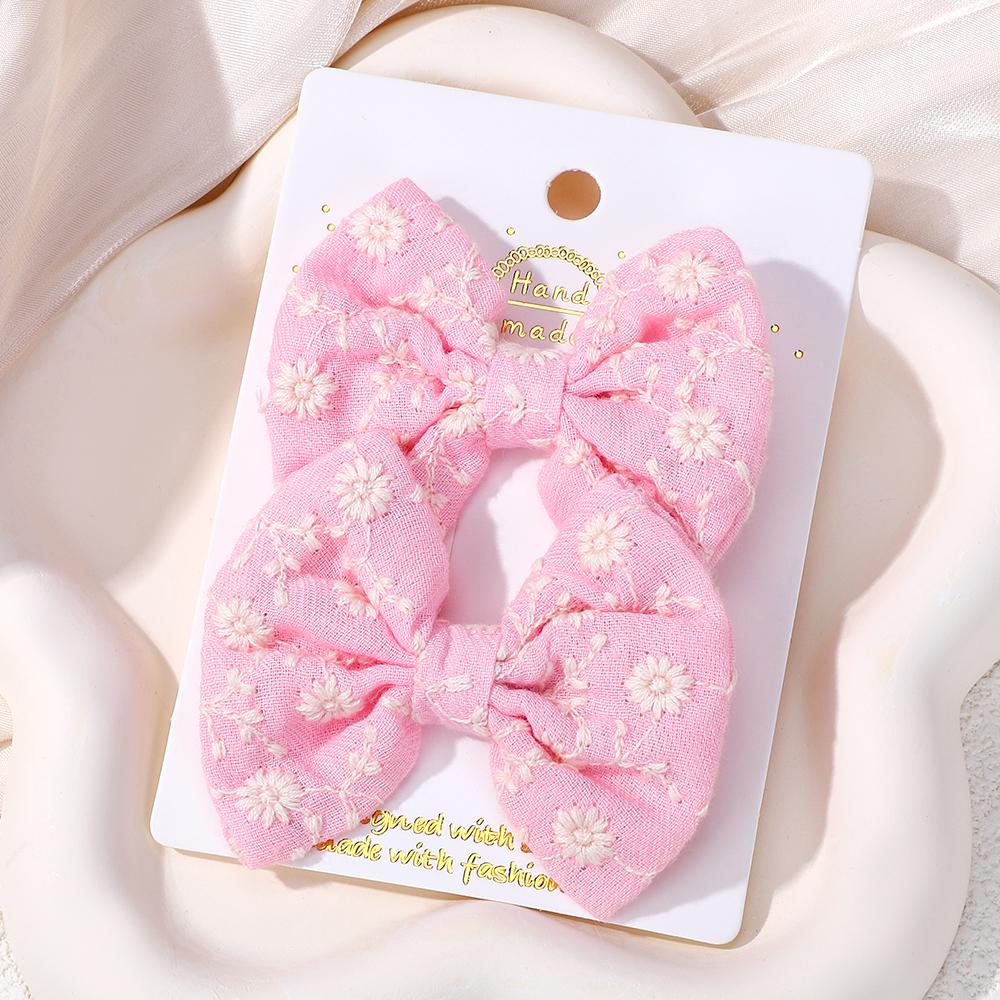 2Pcs/set Bows for Girls Hair Pins Embroidery Printing Hair Clips Solid Color Bowknot Handmade Barrettes Kids Hair Accessories