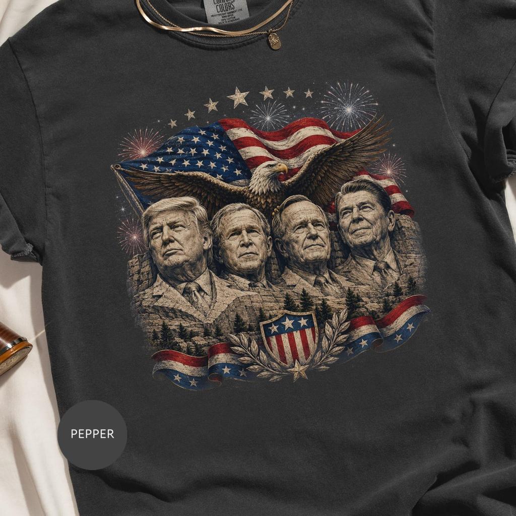 Patriotic American Presidents Tee, Mount Rushmore Shirt with Eagle and Flag