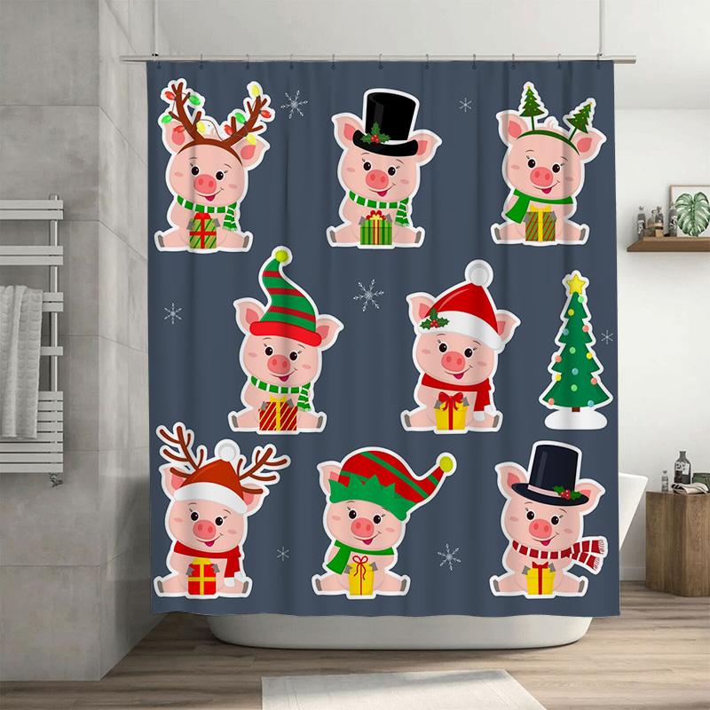 

GAETU Cute Pig Shower Curtain Farm Animal Bathroom Decor Set Waterproof Fabric Hanging Panel for Kids Room Modern Style 90x180cm