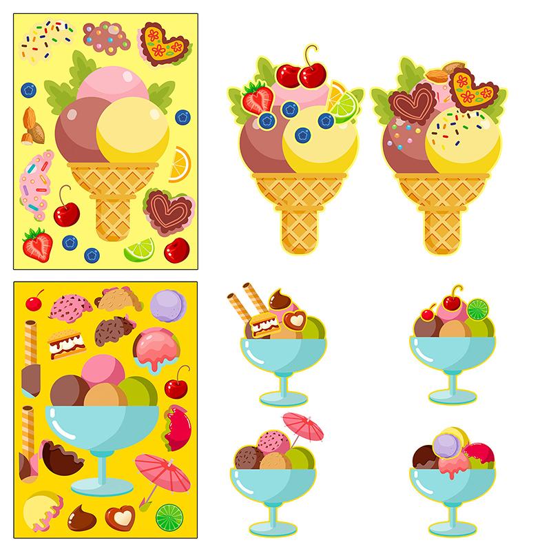 6Sheets Mix Ice Cream Style Puzzle Stickers Make A Face Stickers Cute DIY Assemble Sticker School Rewards Favors Stationery ZYF