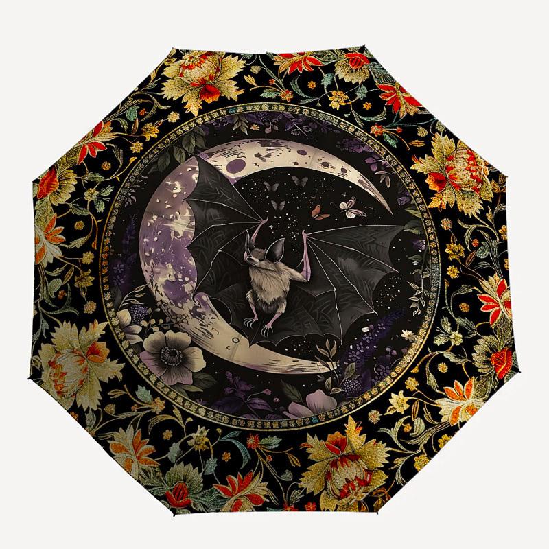 Bat MoonThemed Automatic Opening and Closing Umbrella 8 Ribs, Suitable for Leisure and Going Out, Outdoor Accessory, Gothic Style, Fashion