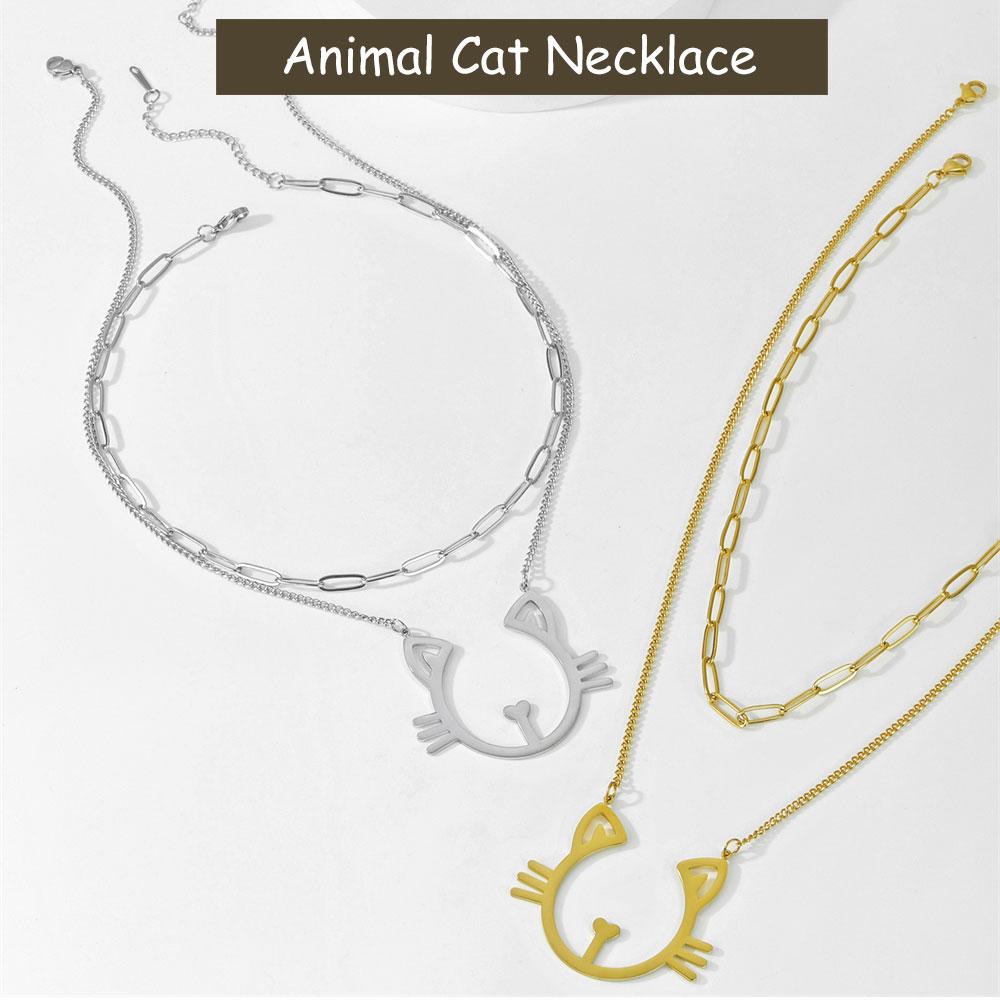 Cazador Stainless Steel Cute Cat Pendant Double Chain Necklaces for Women Animal Kitten Necklaces 2026 Jewelry Birthday Gift