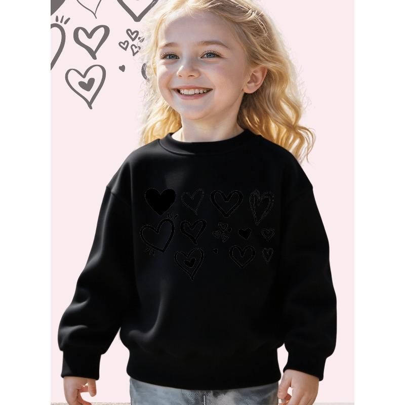 European sizes Kids' White Oversized White Heart & Line Art Sweatshirt - Soft Loose-Fit Long Sleeve Winter Warmth Pullover