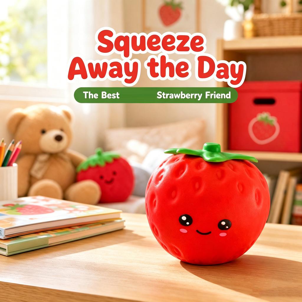 Oversized Strawberry Stress Ball - Stress Toy, Funny for Adults, Soft Ball for Fun