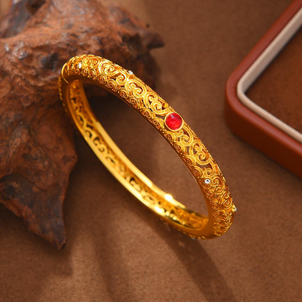 National Trend Palace Style Auspicious Enamel Hollow Opening Light Luxury Bracelet