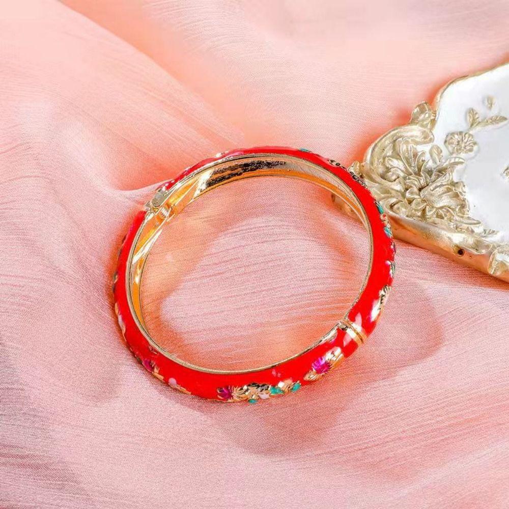 Double Bangle Peony Filigree Flower Bangle Enamel Women's Hand Bracelet  Jewelry