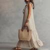 Women's Bohemian Striped Maxi Dress with Ruffle V-Neck Sleeveless Loose Fit for Vacation Travel