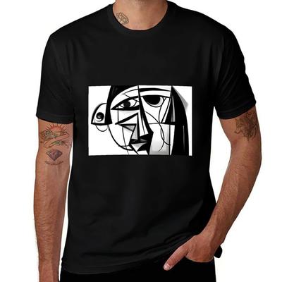 Face Cubism Abstract Art Black And White Picasso Inspiration Wall Art Poster Canvas Bw Tshirt Big Size Loose Fit Tee Shirt