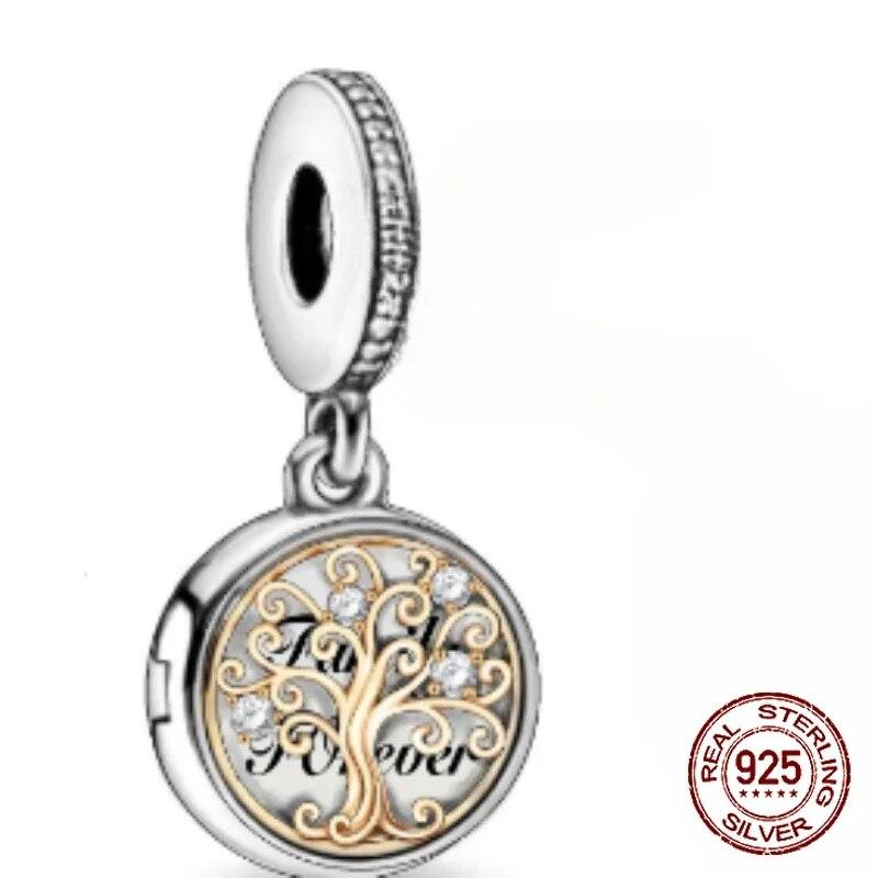 925 Sterling Silber Golden Charm Crown Family Tree Sicherheitskette Hohlperlen Fit OriginalNew Armbänder Frauen Schmuck DIY