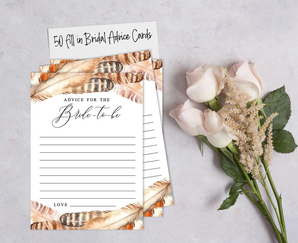 Inkdotpot Advice For The BrideA  CardsA  Set Of 50A  FeathersA  Bridal Shower Activity