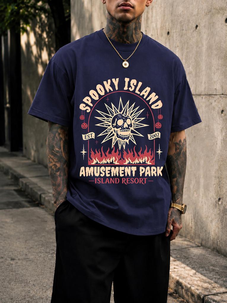 2026 New Pure Cotton Tshirt Ghost Island Amuseunisext Park Retro Horror Print Crew Neck Short Sleeve Casual Top