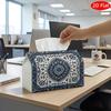 2D Flat, 1pc Tissue Box, Printed on Both Sides, Tissue Box Holder in Blue And White with Detailed Design Versatile Napkin Dispenser for Home, Events, 