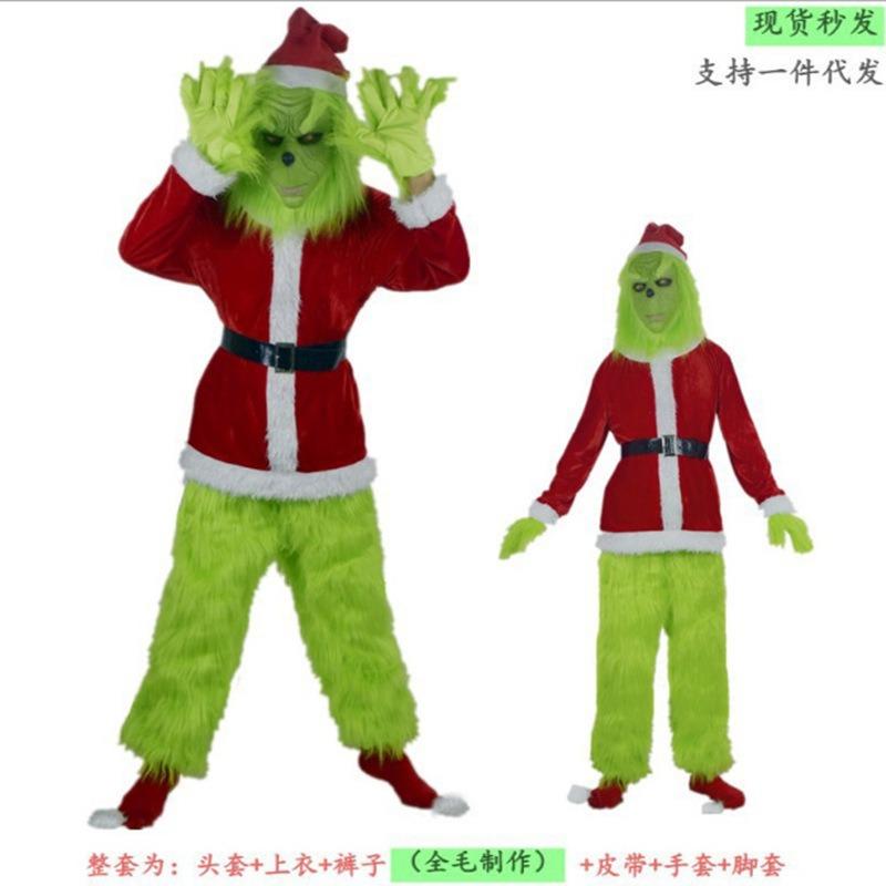 Adult children green hair monster grinch santa pants suit play suit