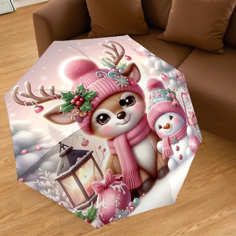 1PC Christmas, Deer Automatic Open/Close Umbrella Compact Folding Umbrella with 8-Rib Shaft Lightweight Esign, Highquality Fabric1177A
