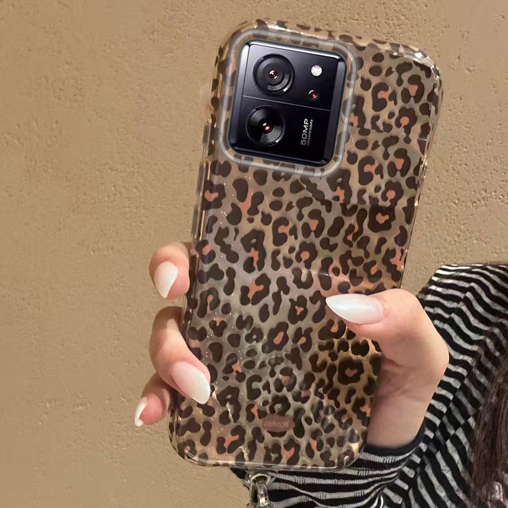Koreanische Bernsteingold-Leopardenmuster-Handyhülle für Xiaomi 13T 14T 11 Lite NE Poco X5 M6 Pro X6 X7 X3 Pro NFC C65 C61 M5S Damen Hülle