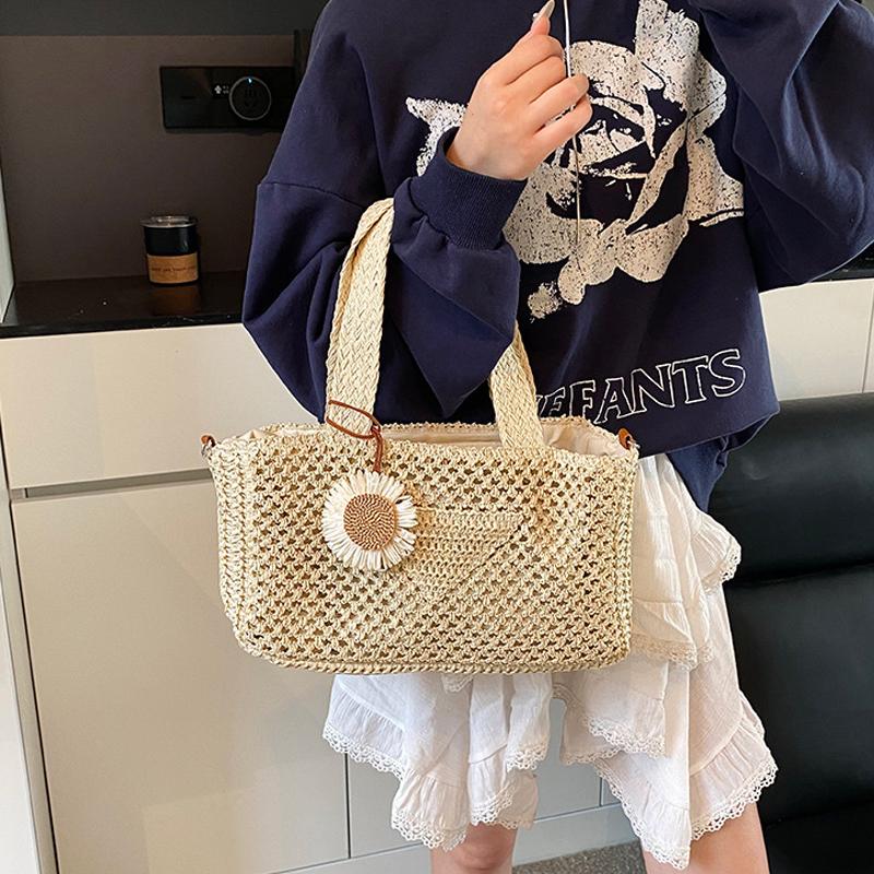 Sommer Geflochtene Hohle Strandtasche Damenmode Korb Umhängetasche Multifunktionale Picknick Handtasche Damen Schultertasche AVE