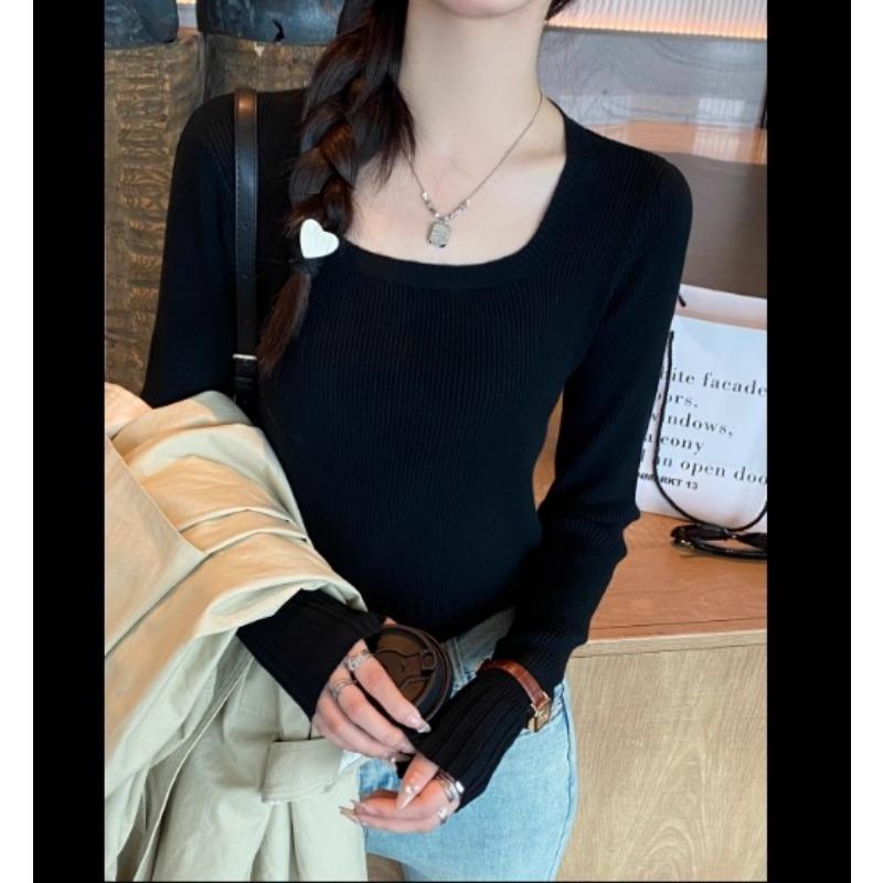 

Женский тонкий вязаный свитер Осенний топ с квадратным вырезом Undercover Короткий облегающий свитер XL чёрный