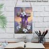 2D Flat, 1pc Beautiful Cross with Lilies Aluminum Sign 7.87*11.8 Inchs Decorative Sign &, Plaque for Spring All Seasons, Festival Decorations for