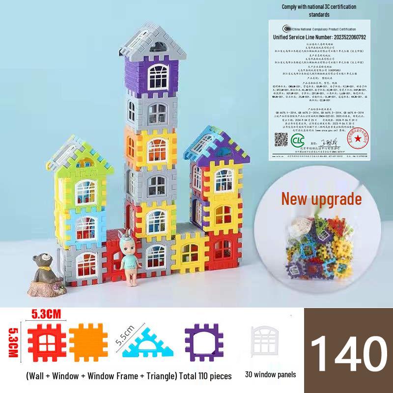 Large Kindergarten Building Blocks with Windows for Boys and Girls - Plastic Interlocking House Assembly Toy
