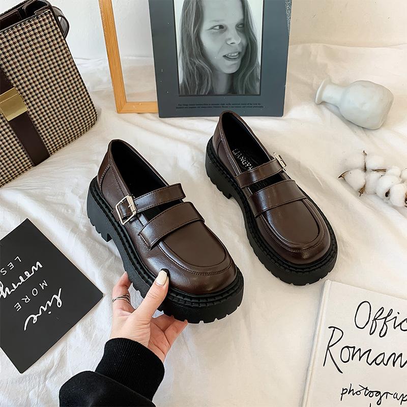 

Туфли «бисквит» на толстой подошве с большим носком, женские туфли в стиле ретро во французском стиле Мэри Джейн, японские маленькие кожаные туфли Jk в британском стиле 35 коричневый