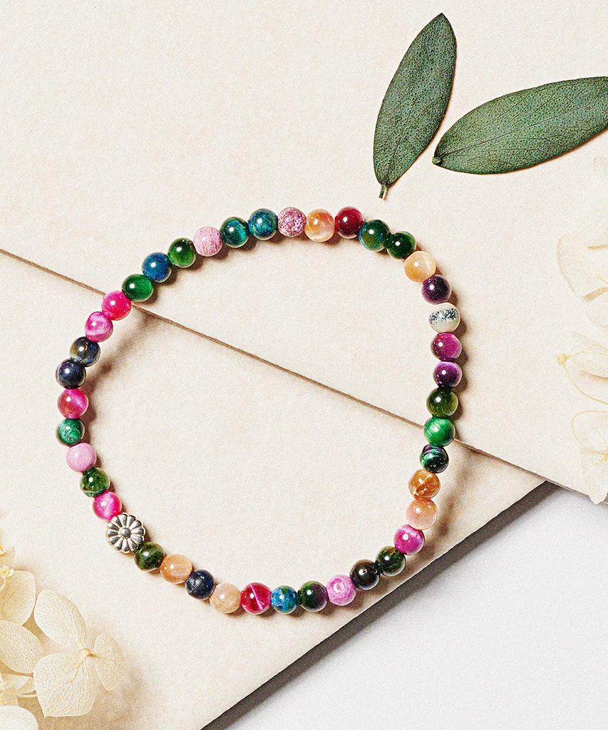 Jbans Classic Chrysanthemum Pendant 4Mm Slim Mixed Color Gemstone Bracelet (C2503Ac1337_Gn)