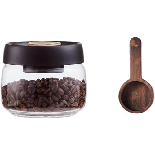 Biizhe IKEA Japan Coffee Canister, Coffee Bean Storage Container, Vacuum Sealed, Heat-Resistant Glass, Coffee Spoon (400ml, Approx. 200g Beans)