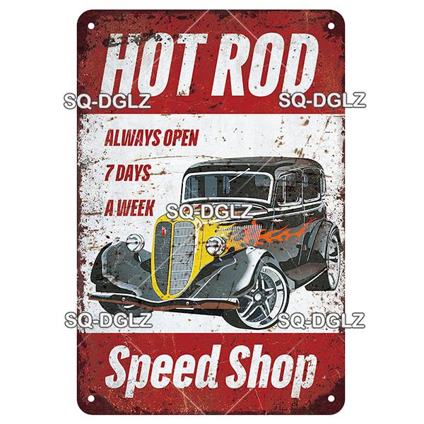 Retro Hot Rod Garage Metal Tin Sign Vintage Style Wall Door Decor for Man Cave Home Workshop