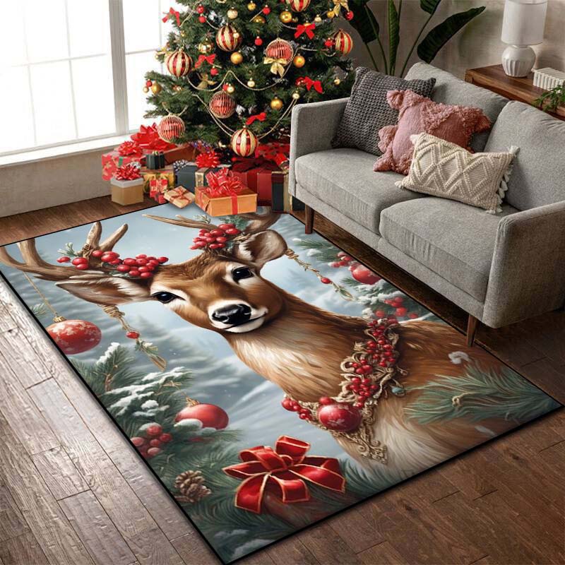 15 Size Christmas Reindeer Pattern Rug Carpets Bedroom Living Room Bathroom Mat Creative Door Mat Area Rug Home Holiday Decor
