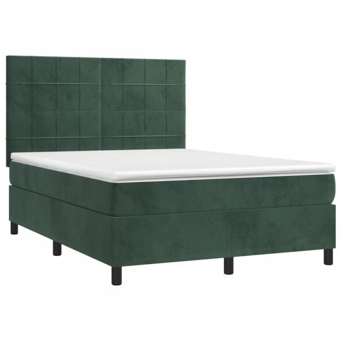 3143028 vidaXL Lit à sommier tapissier et matelas Vert foncé 140x200cm Velours