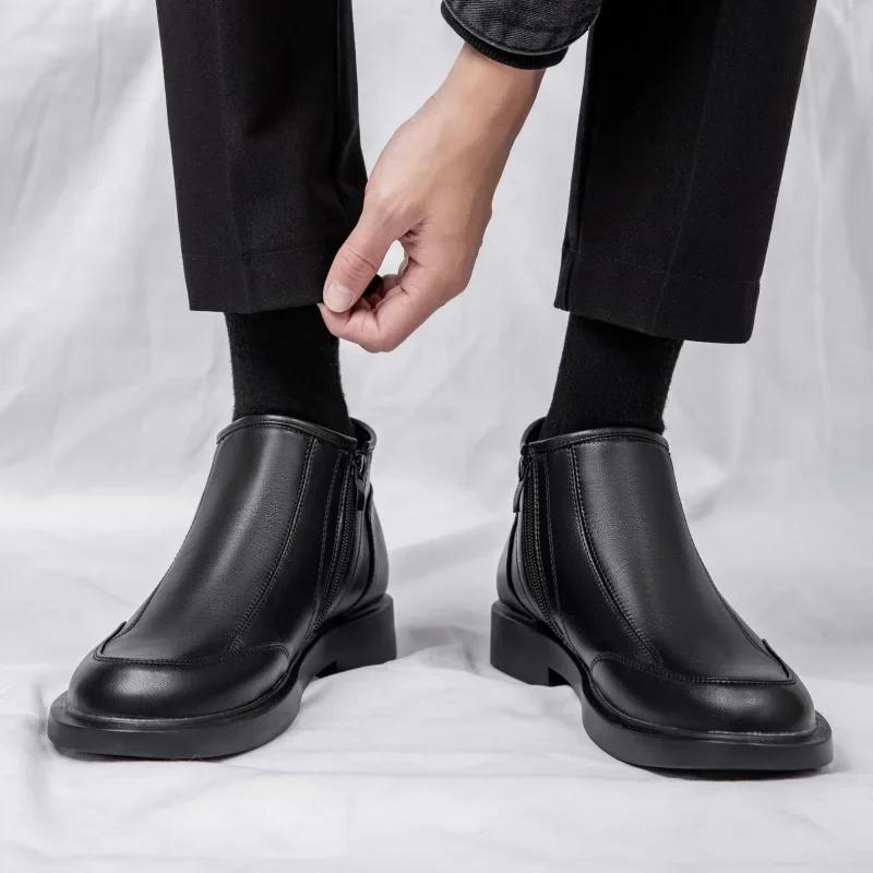 Fashion Fashion Business Boots Travel Leather Boots Men's Non-Slip Motorcycle Boots Minimalist Style Outdoor Mens Slip on Casual Shoes