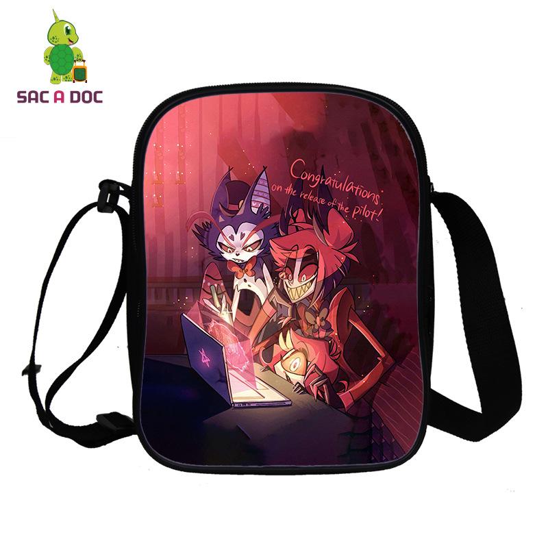 Hell Inn Animation Peripheral Crossbody Student School Bag 3D Full Color Printing Double Shoulder Bag