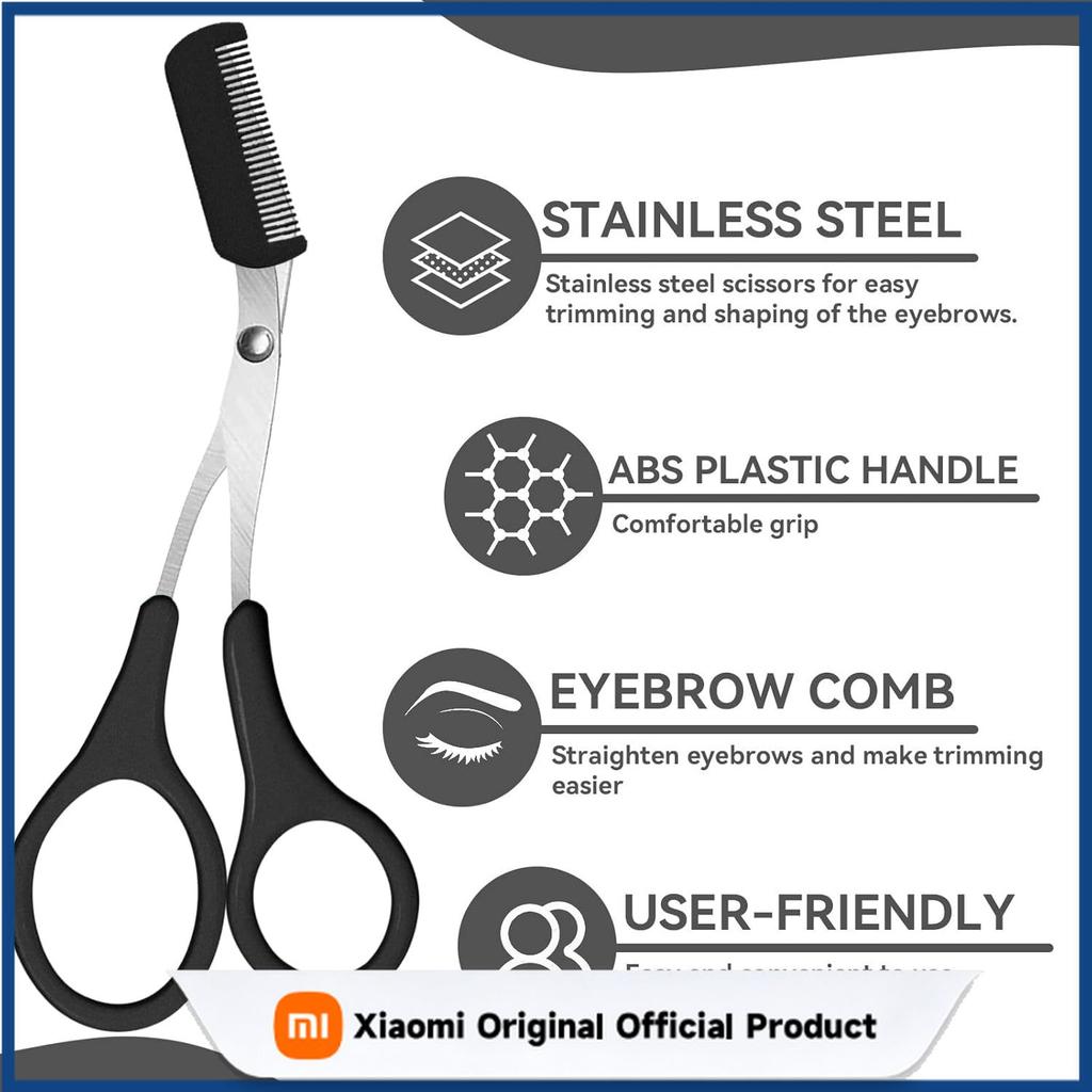 Xiaomi Eyebrow Trimmer Scissors Professional Non-Slip Finger Grip Brow Scissors with Comb for Men and Women Brow Shaping Makeup Tools