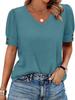 Women's V-Neck Short Sleeve Blouse with Button Cuff, Casual Solid Color Top for Daily Wear